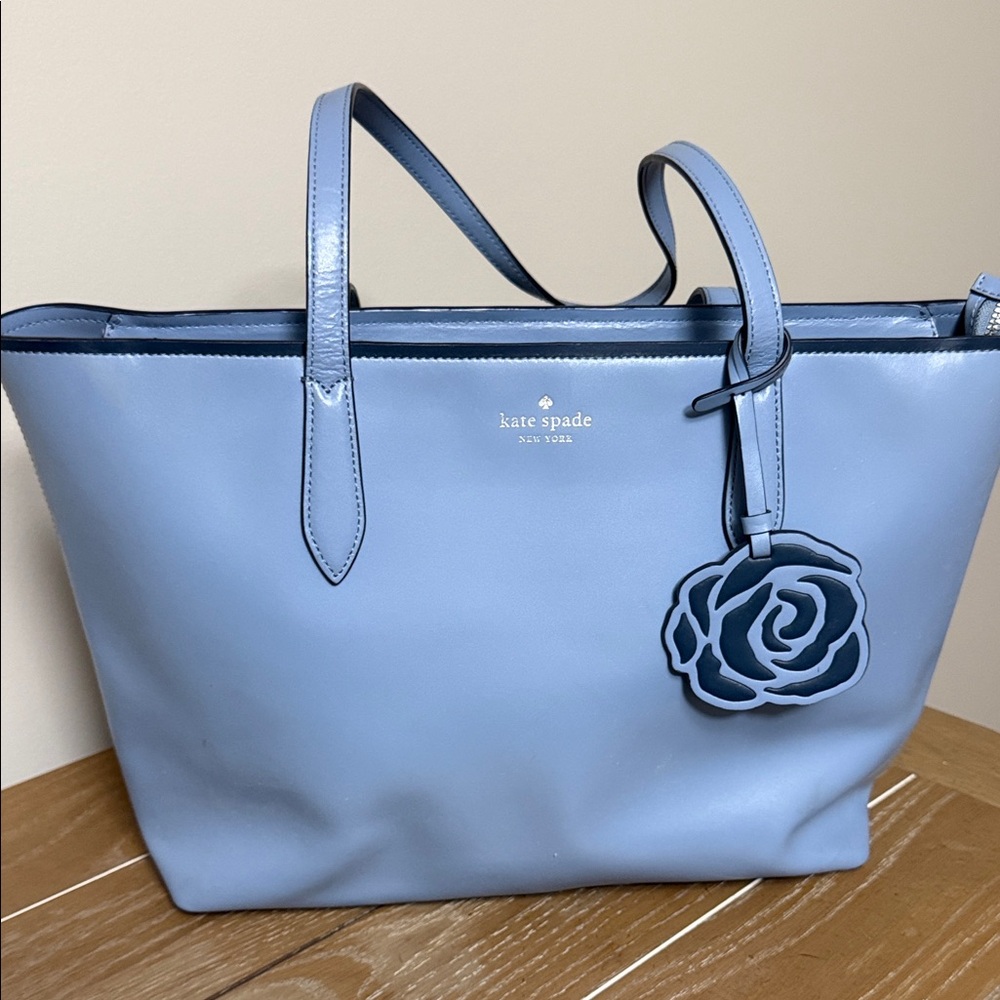 Kate Spade Light Blue Tote with Floral Charm